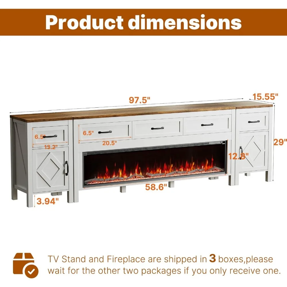 Modern TV Stand with Fireplace for TVs Up to 100 Inch,Entertainment Center with 60