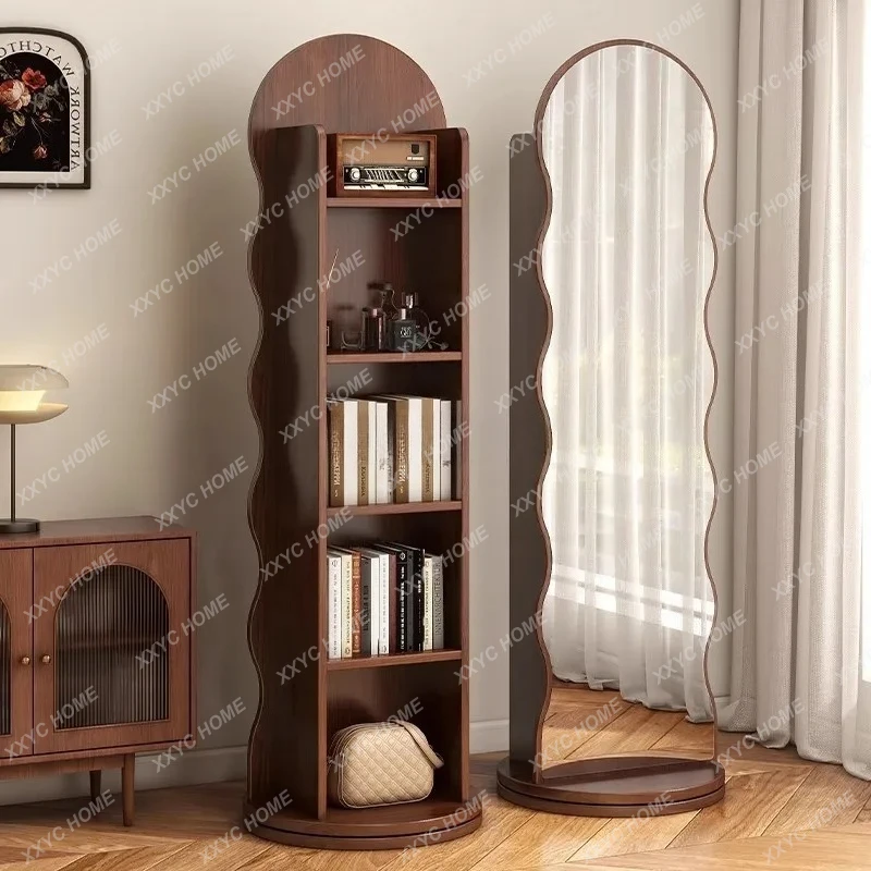 

Lrotating full-length mirror vertical movable home magazine bookshelf storage