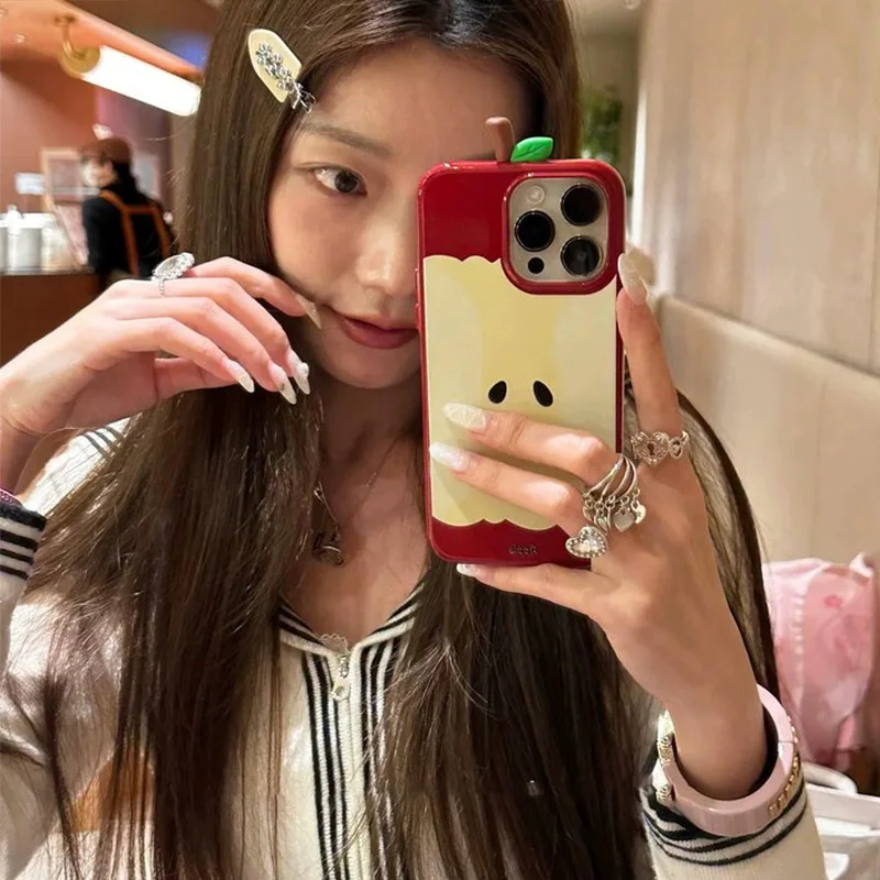 Dreidimensionale rote Apple-Kern-Handyhülle im koreanischen Stil für Apple, geeignet für iPhone 16, 15, 14, 13, 12, 11, Pro Max, Anti-Drop – Detail 5