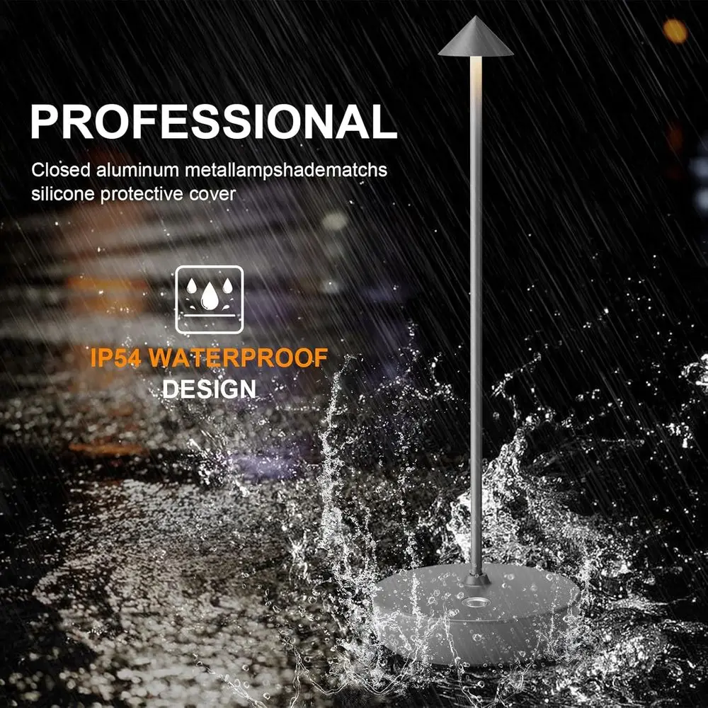 2-Pack Cordless LED Desk Lamp, Rechargeable 6000mAh Battery, 3-Level Brightness, Metal, Portable for Indoor & Outdoor Use (Gray)