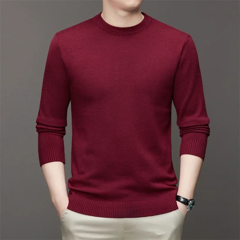 

7 Colour Men's Round Neck Long Sleeved Solid Color Sweater Soft Warm and Comfortable Top with a Base