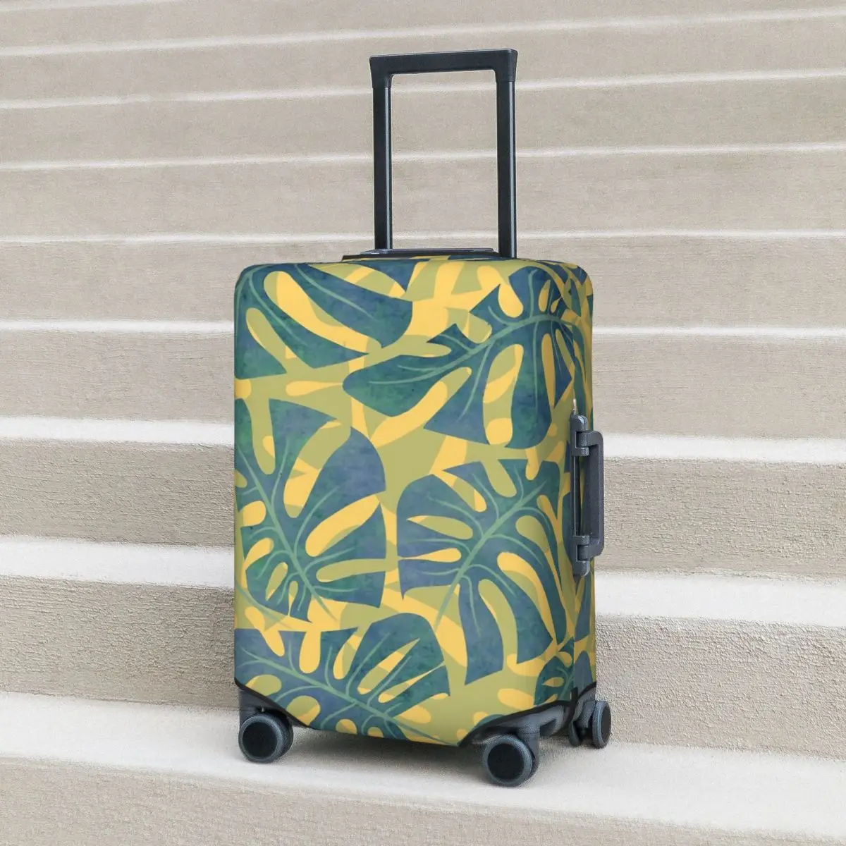 

Plam Leaf Suitcase Cover Holiday Blue And Yellow Useful Luggage Case Travel Protector