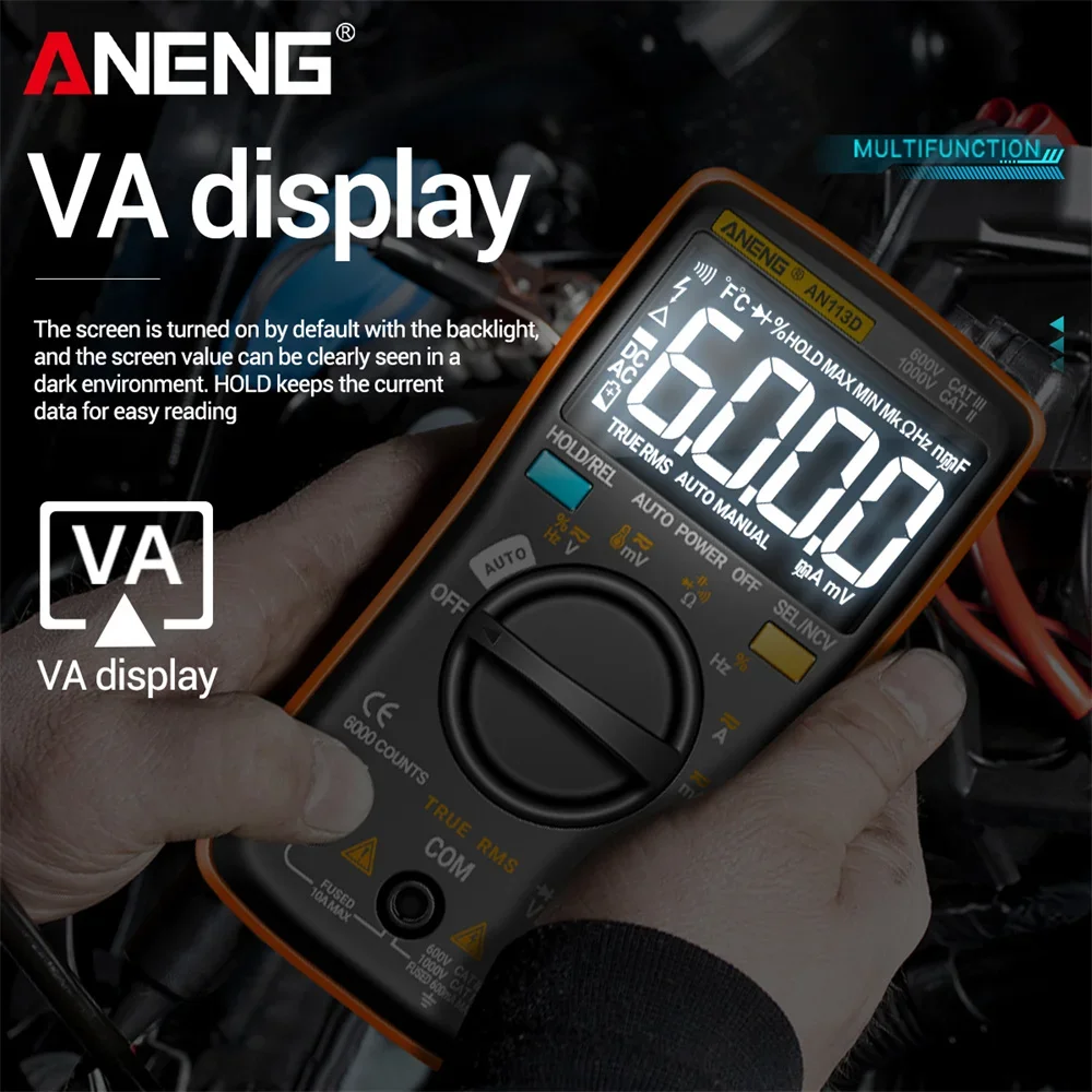 ANENG AN113D Digital Multimeter 6000 Counts AC DC Voltage Current Detector True RMS Auto Ranging LCD Meters Household Portable