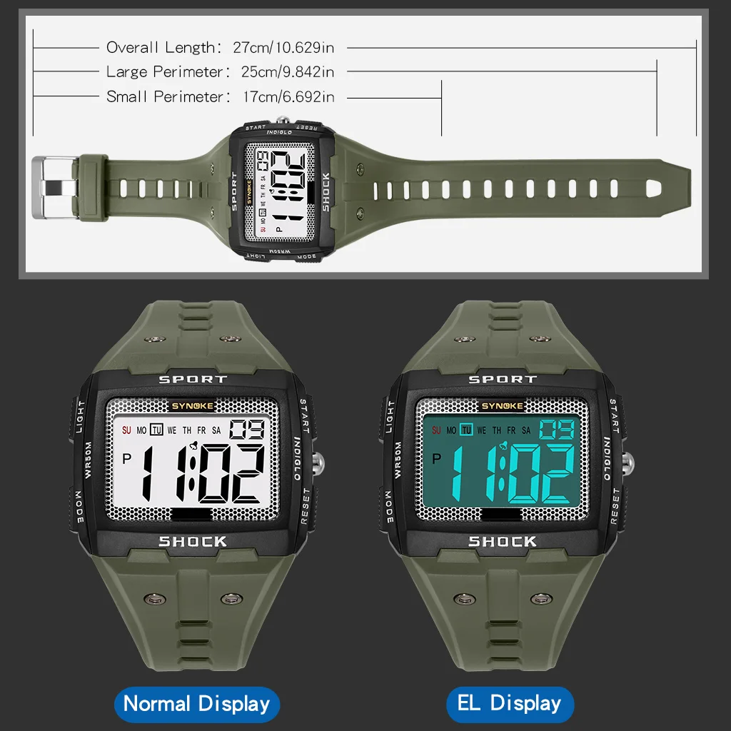 SYNOKE 빅 넘버 풀 사이즈 디지털 시계, 읽기 쉬운 5ATM 방수 전자 손목시계, 카운트 다운 시계
