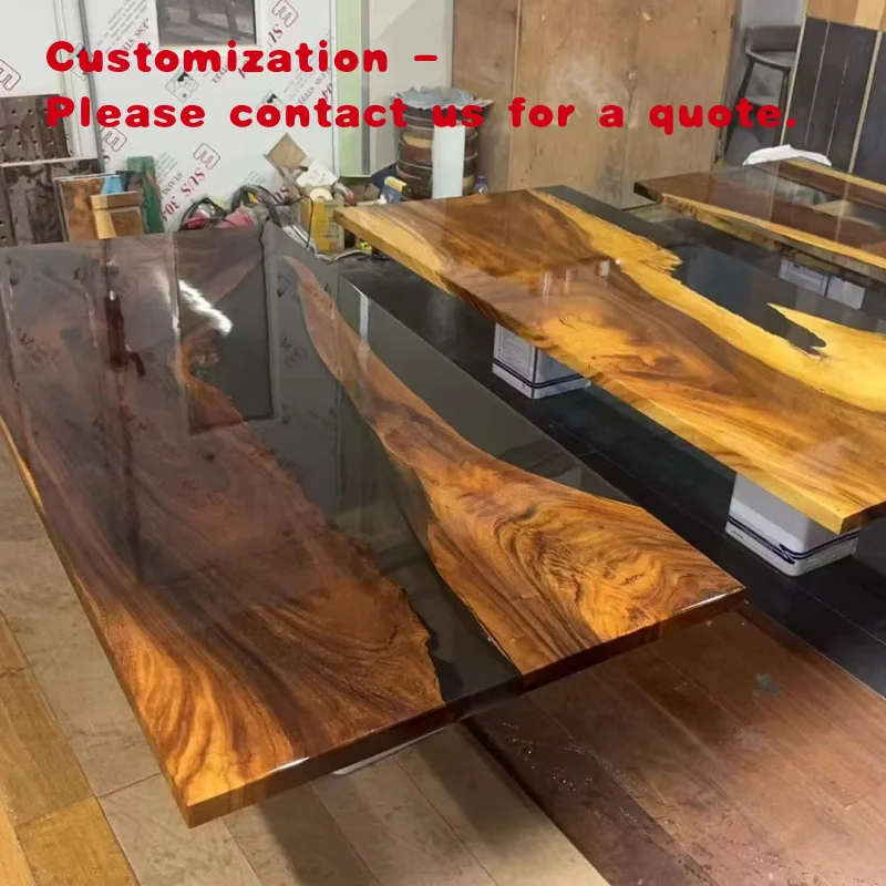 

custom.Epoxy Resin River Design Ab Glue Walnut Wooden Epoxy Resin Dining Log Wooden Top Coffee Conference Office