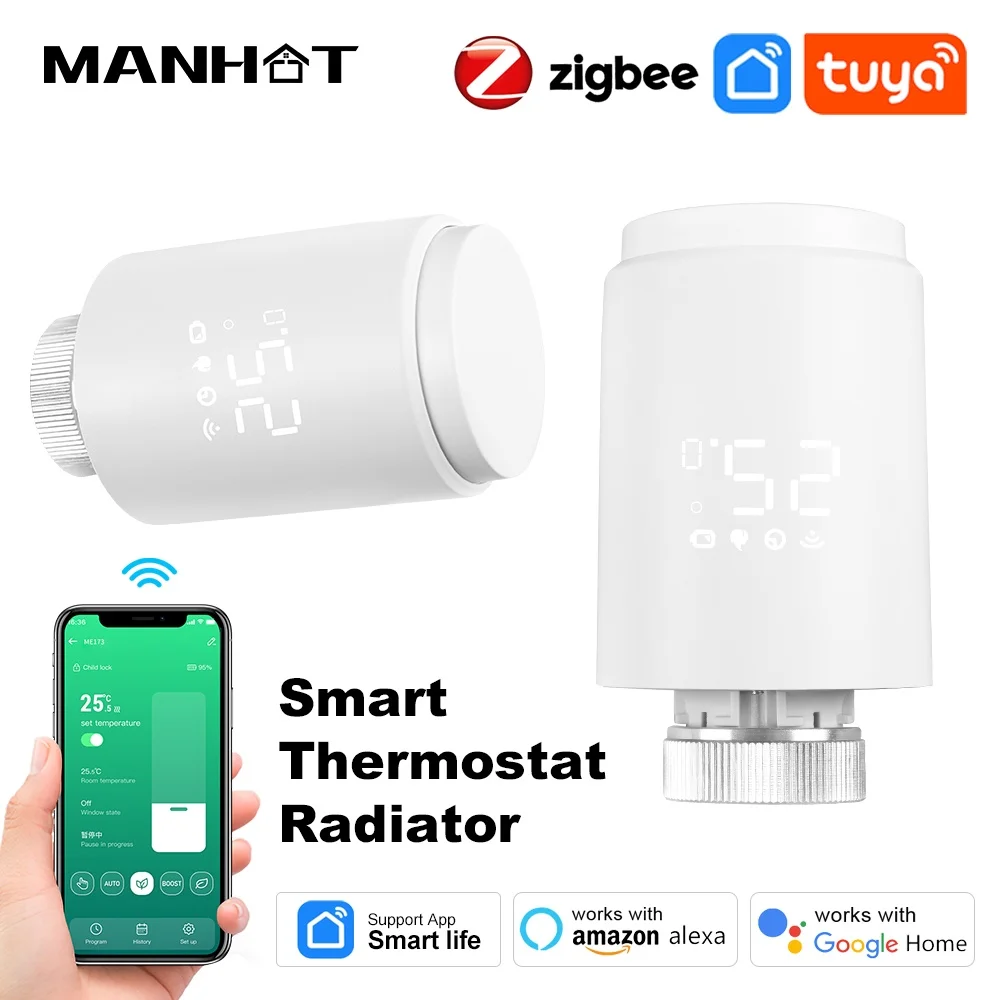Tuya ZigBee3.0 Aktuator Radiator Katup Termostat yang Dapat Diprogram Pengontrol Suhu Smart Life bekerja dengan Alexa Google Alice