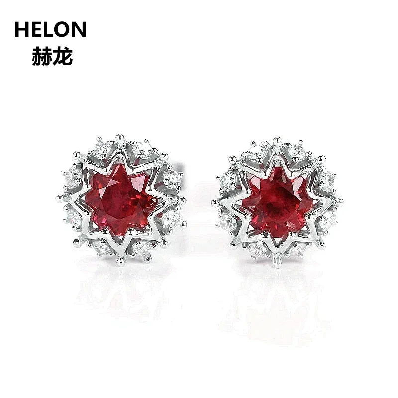 

Solid 14k White Gold 100% Natural Diamonds Stud Earrings for Women Brilliant 4mm Round Cut Garnet Trendy Uniqe Jewelry