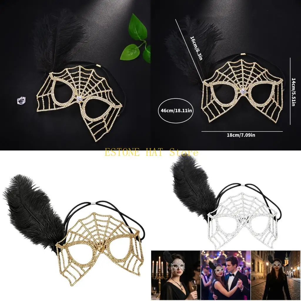

49MF Elegant Spiders Web Mask With Sparkling Rhinestones For Halloween Parties