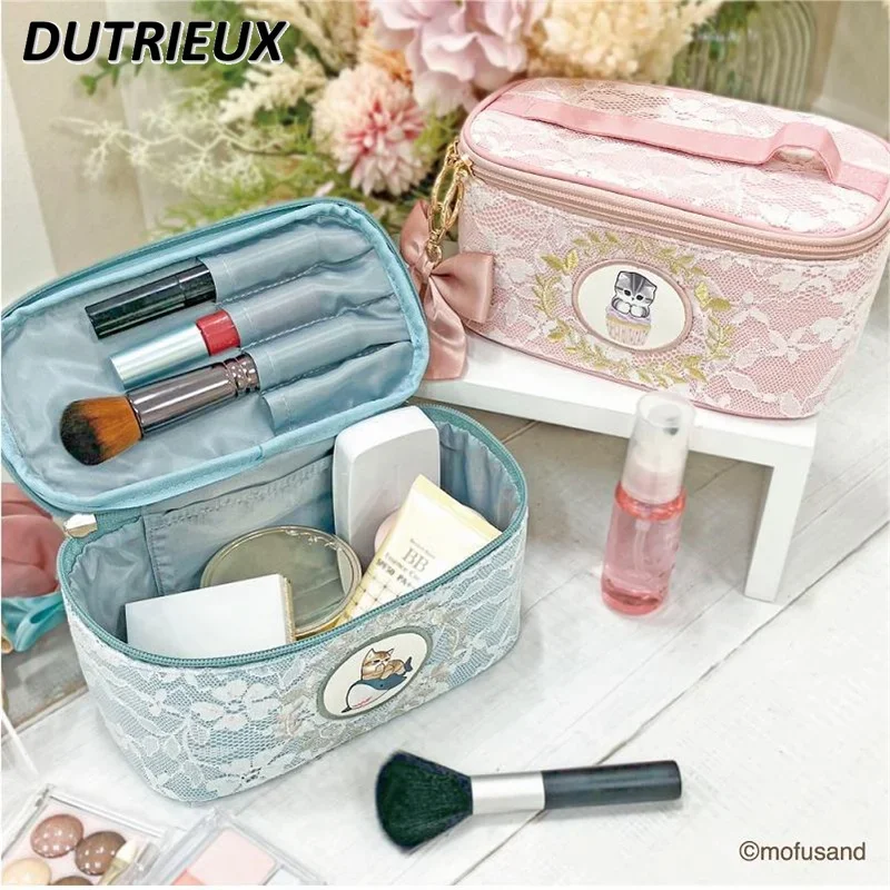 Portacarte carino in stile giapponese Borsa cosmetica portatile Borsa portatile femminile Piccola borsa per trucco elegante casual in pizzo per le