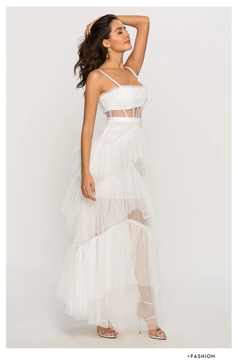 Jhjn verão roupas femininas nicho design pouco vestido formal sexy sem costas cinta vestido para mulher camadas de malha em camadas