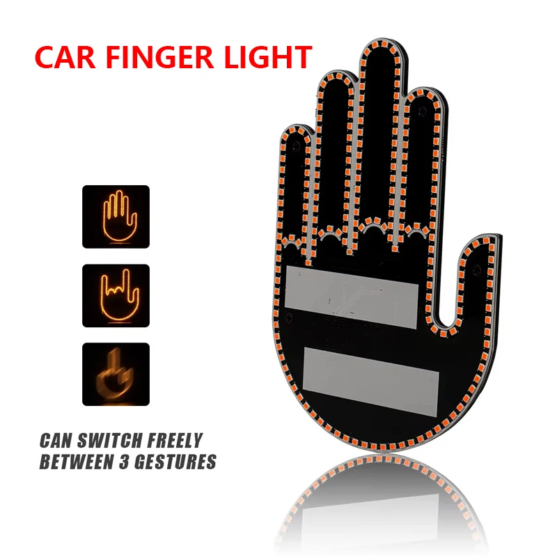 

Забавный автомобильный фонарь на палец с дистанционным управлением. Внутреннее освещение автомобиля. Дорожные знаки. Лампа для жестов на палец. Автоматические светодиодные предупреждающие стоп-сигналы.