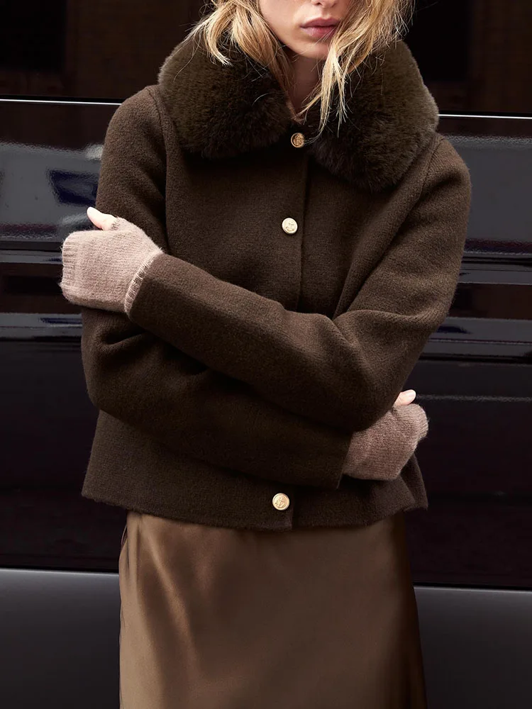 

Моющееся вязаное пальто с воротником из искусственного меха, Новое поступление, зима 2022, женское повседневное длинное пальто на пуговицах или...