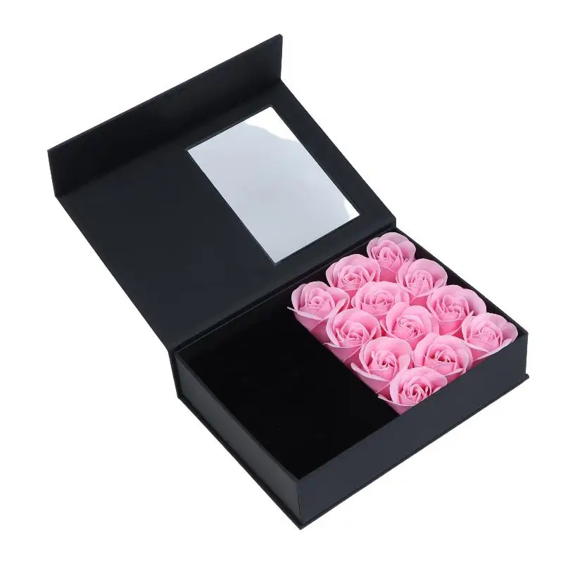 12 Rosen Seifenblumen Schmuck Geschenkbox mit Geschenktüte Valentinstag Geschenkbox für Halsketten Ohrringe Ringe Verpackungsbox – Detail 6