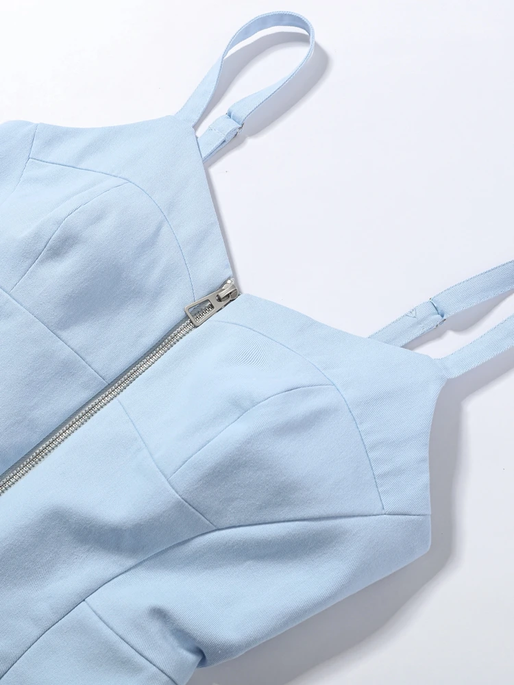 Spaghetti-Träger-Top mit Reißverschluss und Taillenbetonung für Damen, sexy V-Ausschnitt, ärmellos, rückenfrei, schmal geschnitten, figurbetontes Oberteil, charmante Damen-Partykleidung, Streetwear – Detail 10