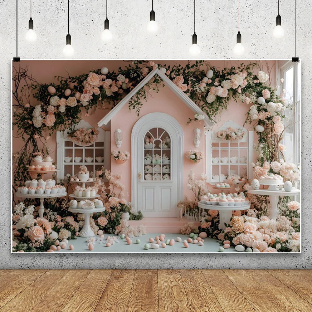 Toile de fond Sweet Shop pour décoration de fête d'anniversaire de fille, fond de photographie, décor de table de gâteau de crème glacée, photocall, salon de dessert