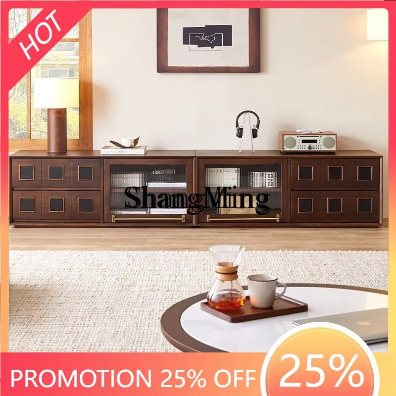 

FG retro solid wood TV cabinet free combination low cabinet living room against the wall floor display storage cabinet