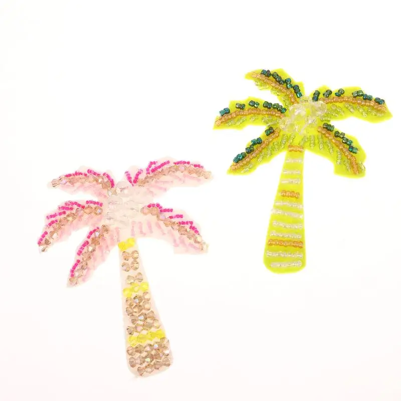Parches de árbol de coco con cuentas coloridas 3D para ropa, sombrero, costura, accesorios de cuentas, apliques de decoración DIY