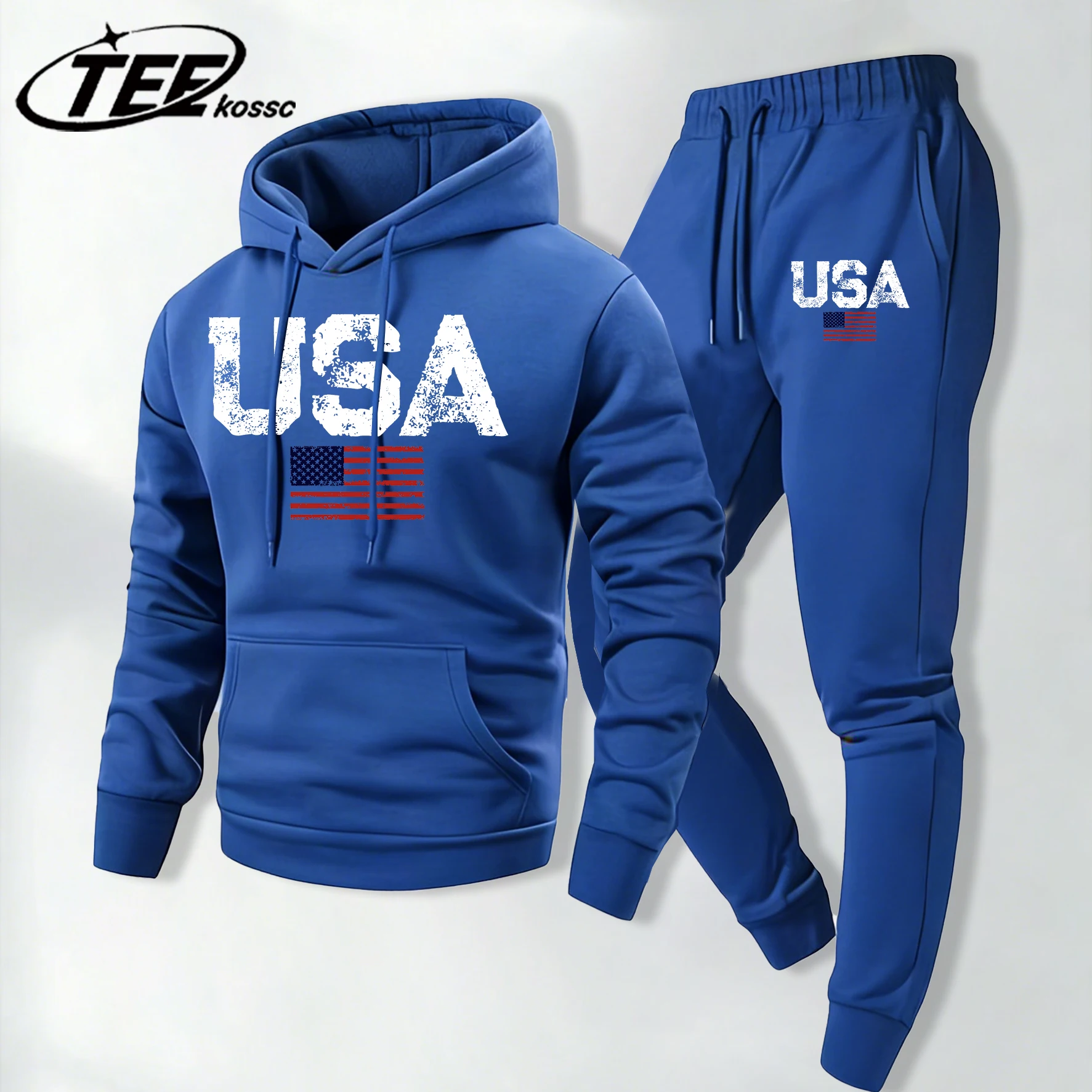 

Мужские толстовки с американским флагом, теплые свободные пуловеры, осенний комплект, простые брюки, флисовая модная унисекс-одежда с карманами
