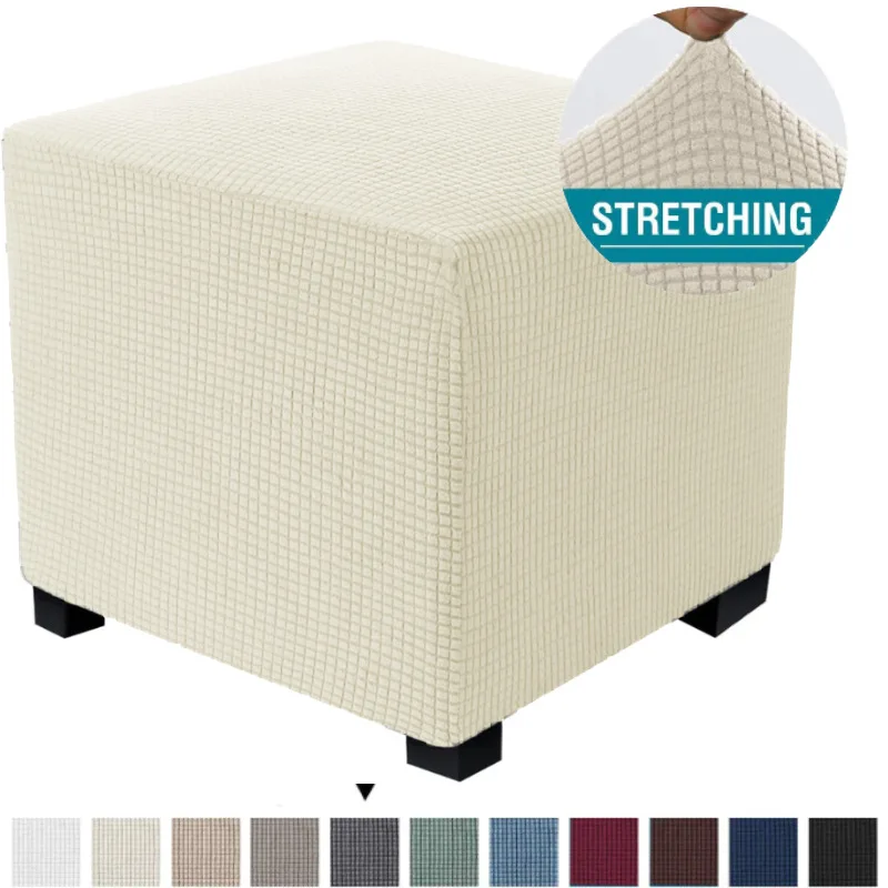 Multi-sizes Square Chair Cover Stretch All-inclusive Footstool Stool Ottoman Dust Cover Furniture Protector Slipcover Washable