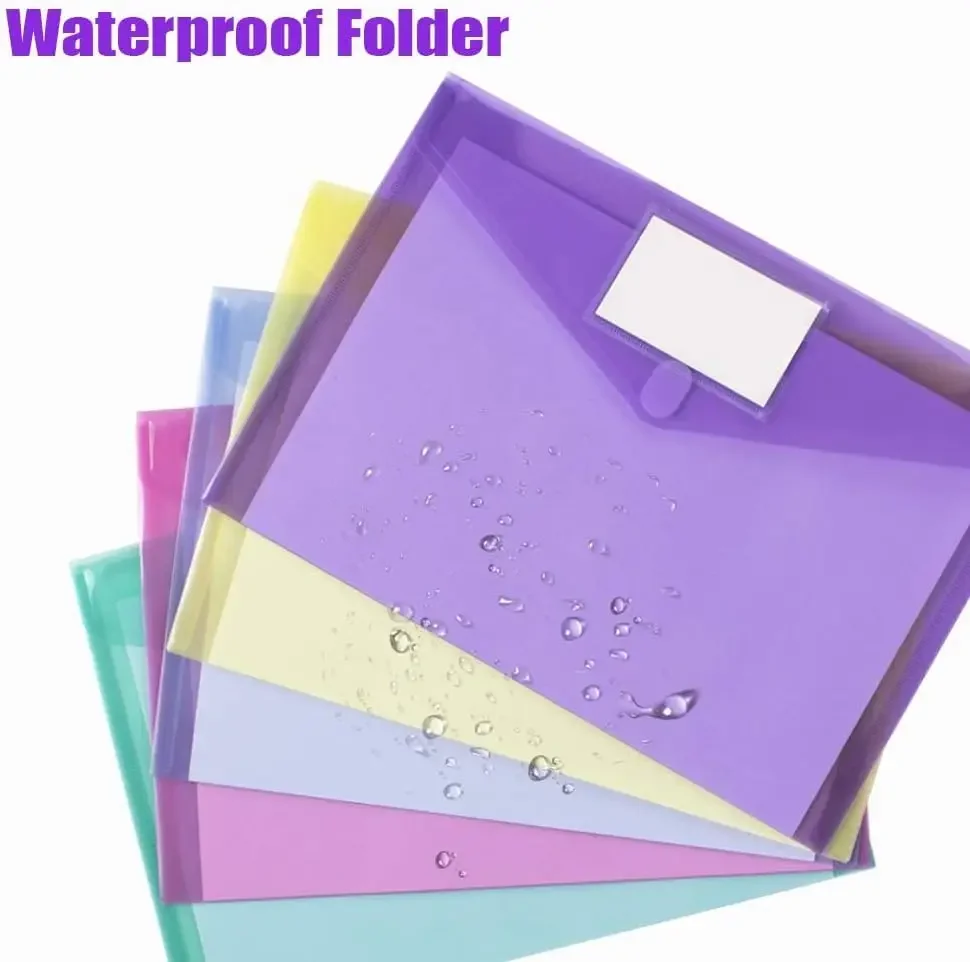 Plastic Envelopes Poly Envelopes Clear Document Bag Plastic File Folders Letter A4 Size File Envelopes with Label Pocket