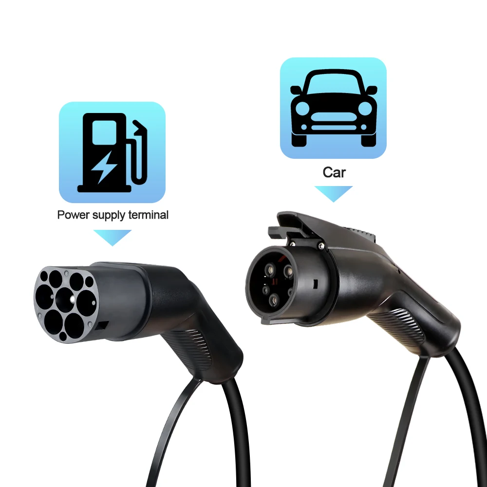 Portable 32A 7.2KW EV Charging Cable Type2 To Type1 For EV Hybrid PHEV Cars Full Lenght 3.5/4M With Public Charging Stations