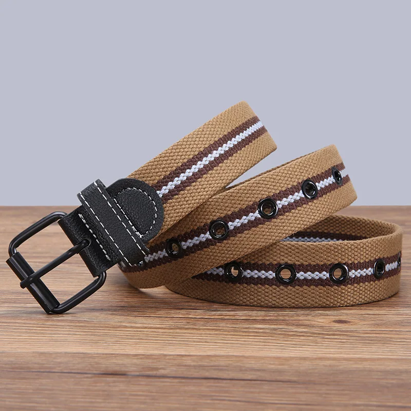 Fashion Perforated Knitted Canvas Belt for Men Jeans Clothing Accessories Sports Military Tactical Mens Belts for Student 2024