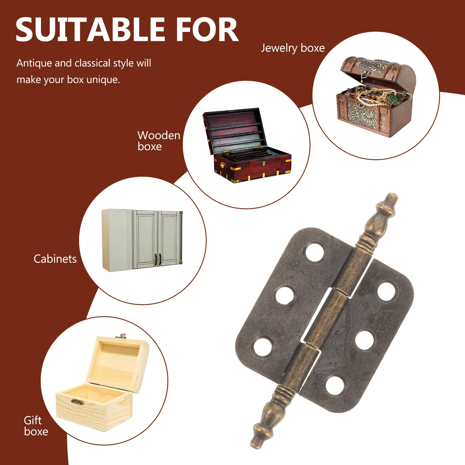 

10Pcs Cabinet Hinges Vintage Door Hinges for Wooden Box Hardware Decorative Drawer Chest Furniture Fittings