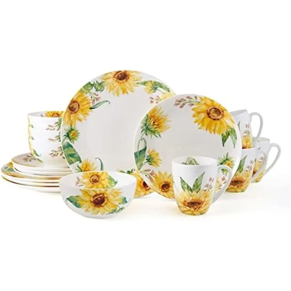 

Suower Bone China Lightweight Chip Resistant 16 Piece Dinnerware Set, Service or 4, Multicolor