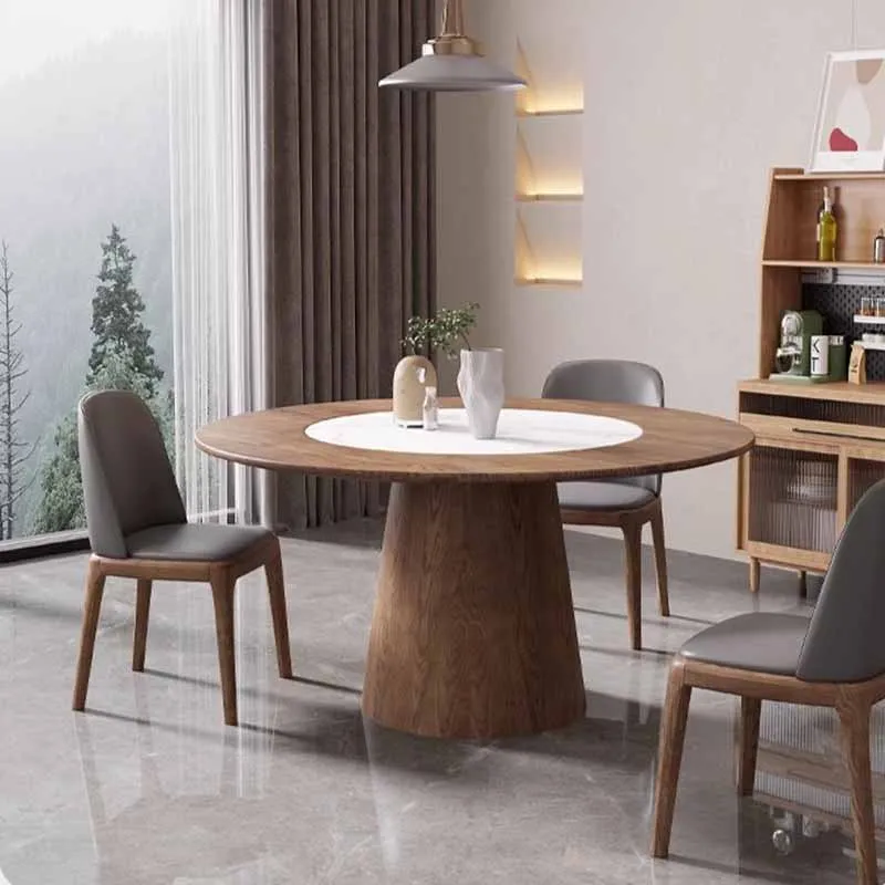 Nordic Luxury Mobile Dining Table Round Garden Wooden Center Dining Table Extendable Floor Muebles Para El Hogar Room Decor