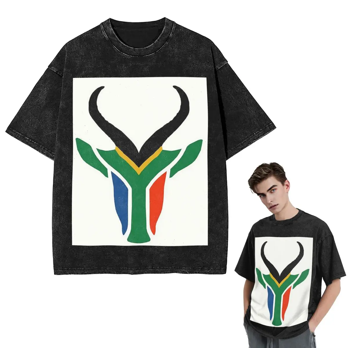 

Уличная одежда, футболки, южноафриканская стираная футболка с флагом Springboks, футболка в стиле хип-хоп с короткими рукавами, топы, футболки для мужчин и женщин