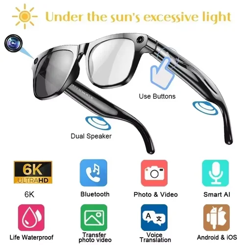Imagen 2 del producto 4K HD AI gafas inteligentes Chat GPT 100MP cámara Bluetooth llamada 260Mah batería asistente de voz Control gafas inteligentes 2025