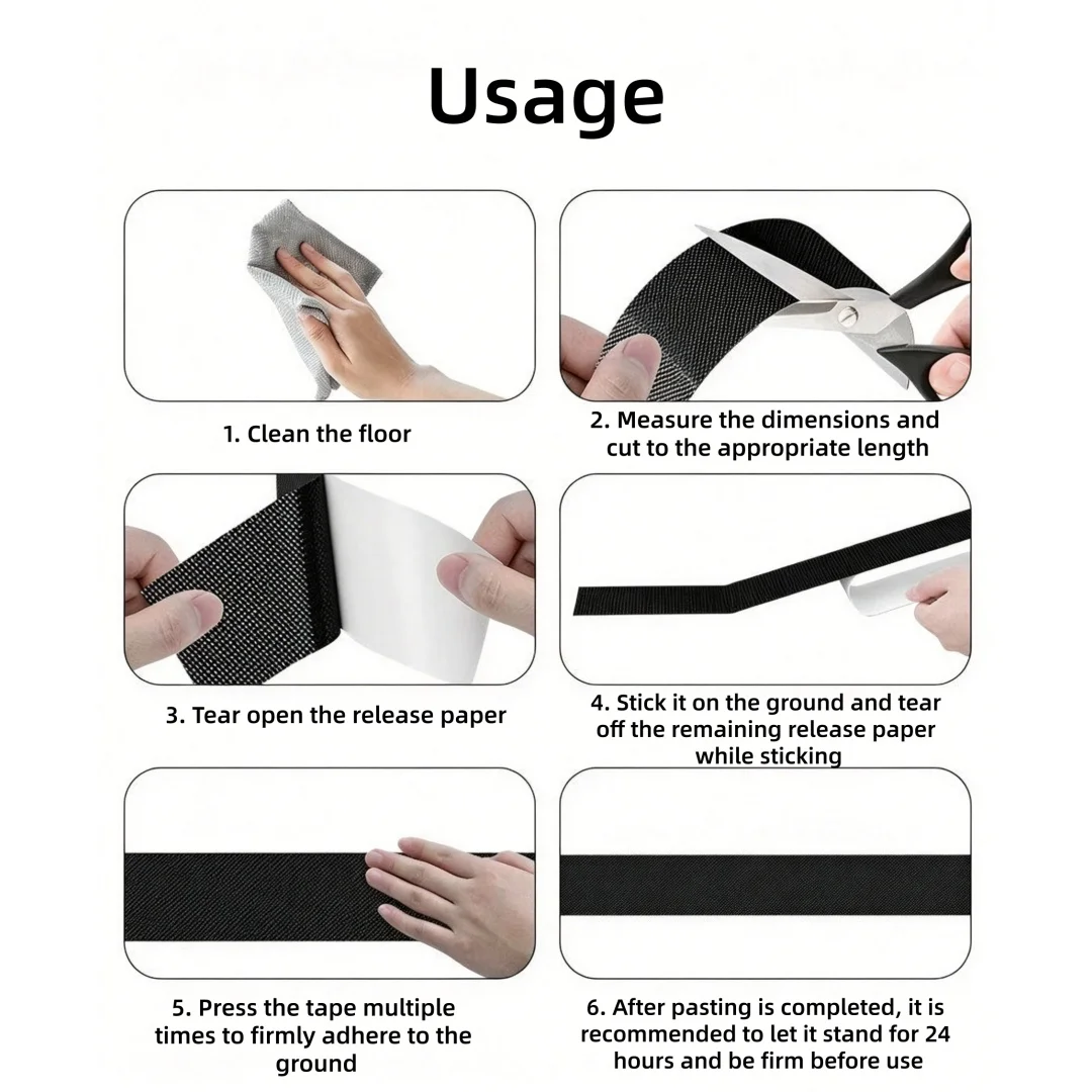 Black Rubber Anti-Slip Tape, Waterproof, Wear-Resistant, Anti-Drop, Non-Slip Sticker, Used for Stairs, Kitchens, and Bathrooms view 6