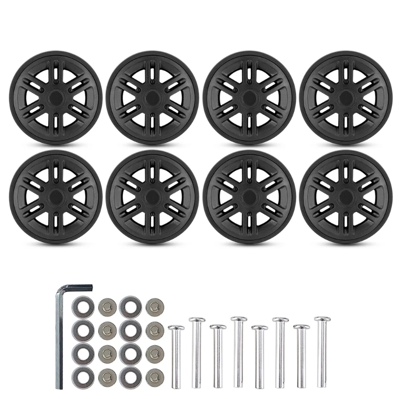 8Pcs/Set Universal Luggage Wheels 60mm Travel Suitcase Replacement Double Wheels Repair Kits Easy Installation Smooth Rolling