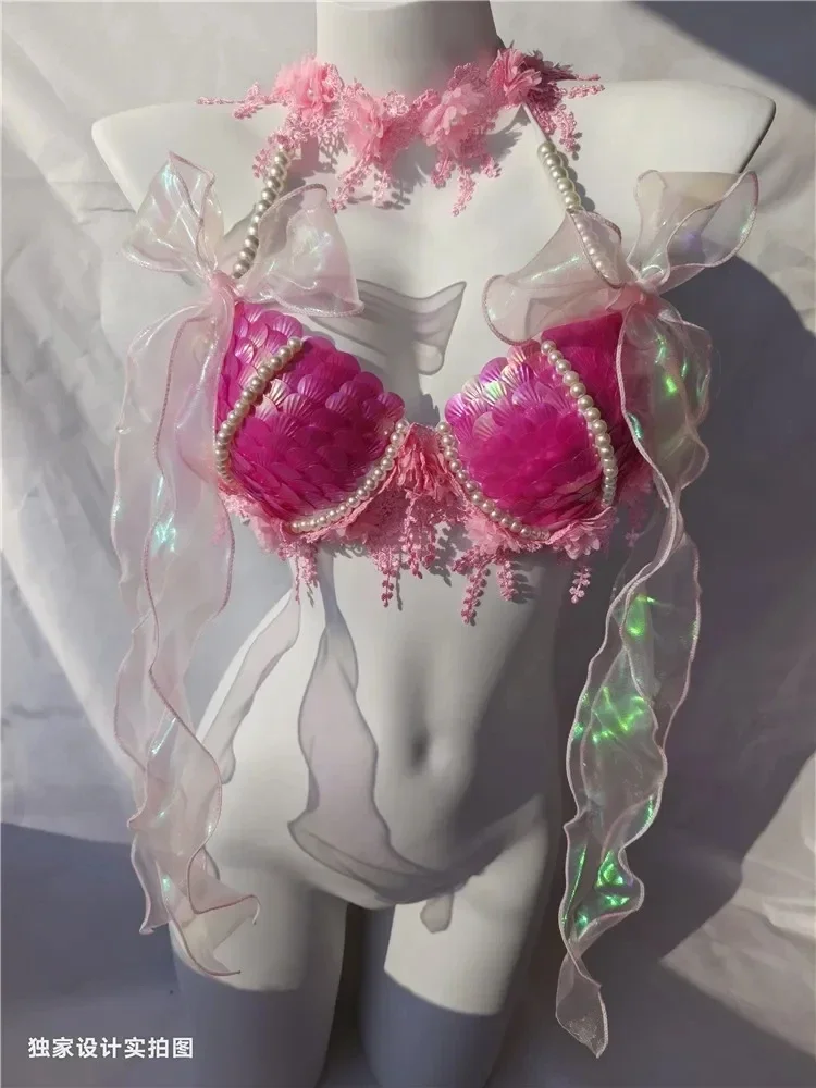 2025 Summer Mermaid Sequin Shell Bikini Top Bra Suitable For Oceanarium Bar Show Beach Wear Mermaid Sequin Bra Set