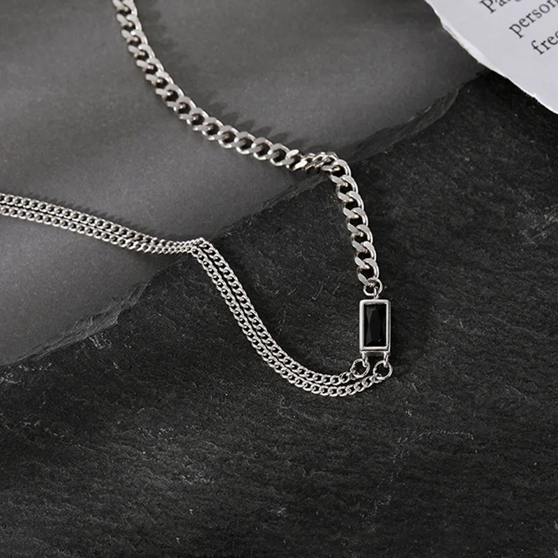Foxanry Black Zircon Asymmetry Chain Chokers Necklaces For Women Girls Creative Elegant Fashion Simple Anniversary Jewelry Gifts