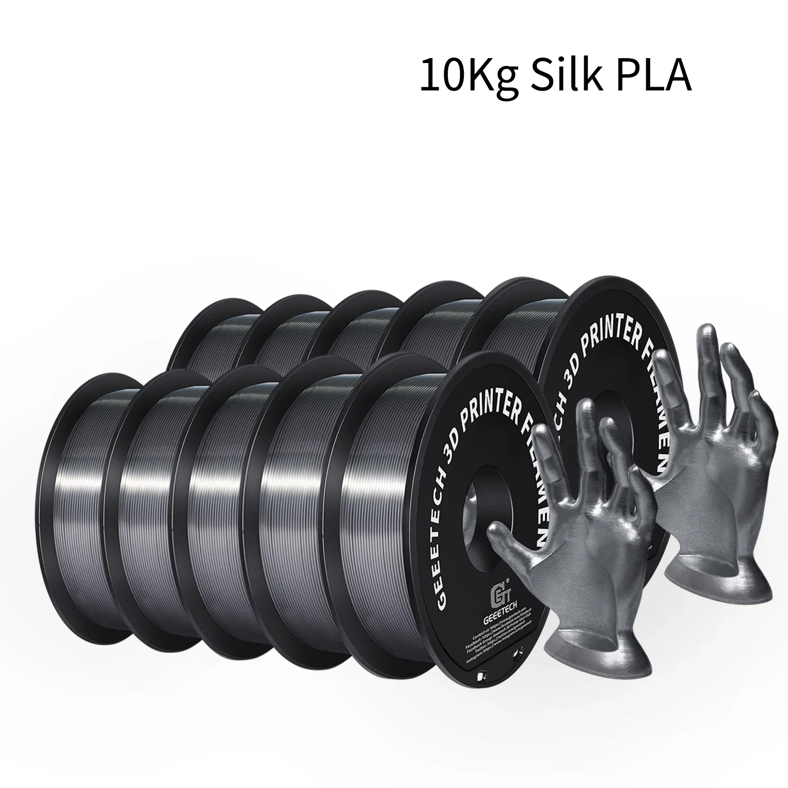 GEEETECH 10 kg in één doos mat/PETG/zijde PLA/TPU/ABS + 3D PLA-filament 1,75 mm spoeldraad voor 3D-printermateriaal, veiligheid
