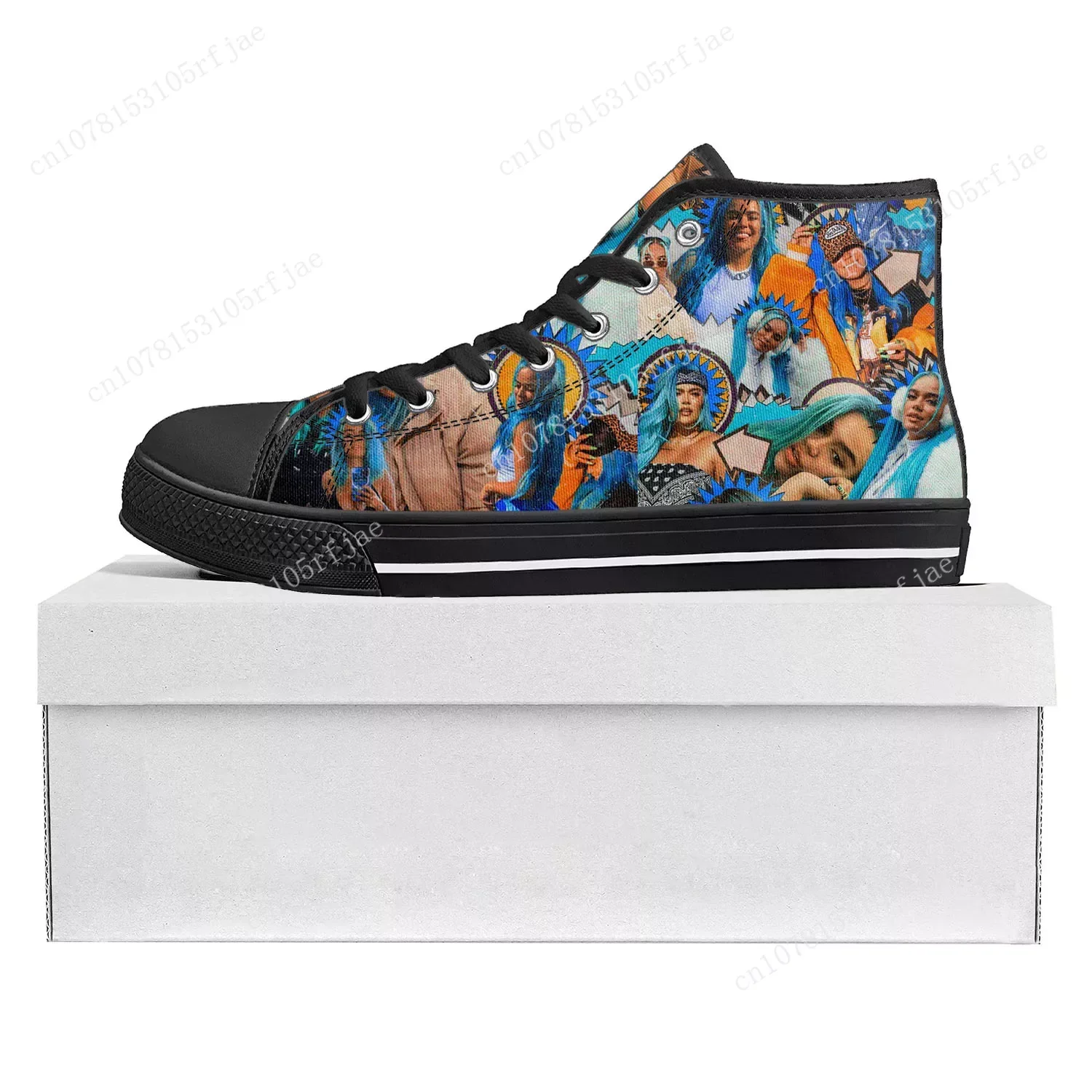 Karol G Singer Printed High Top High Quality Sneakers Mens Womens Teenager Canvas Sneaker Casual Couple Shoes Custom Shoe Black
