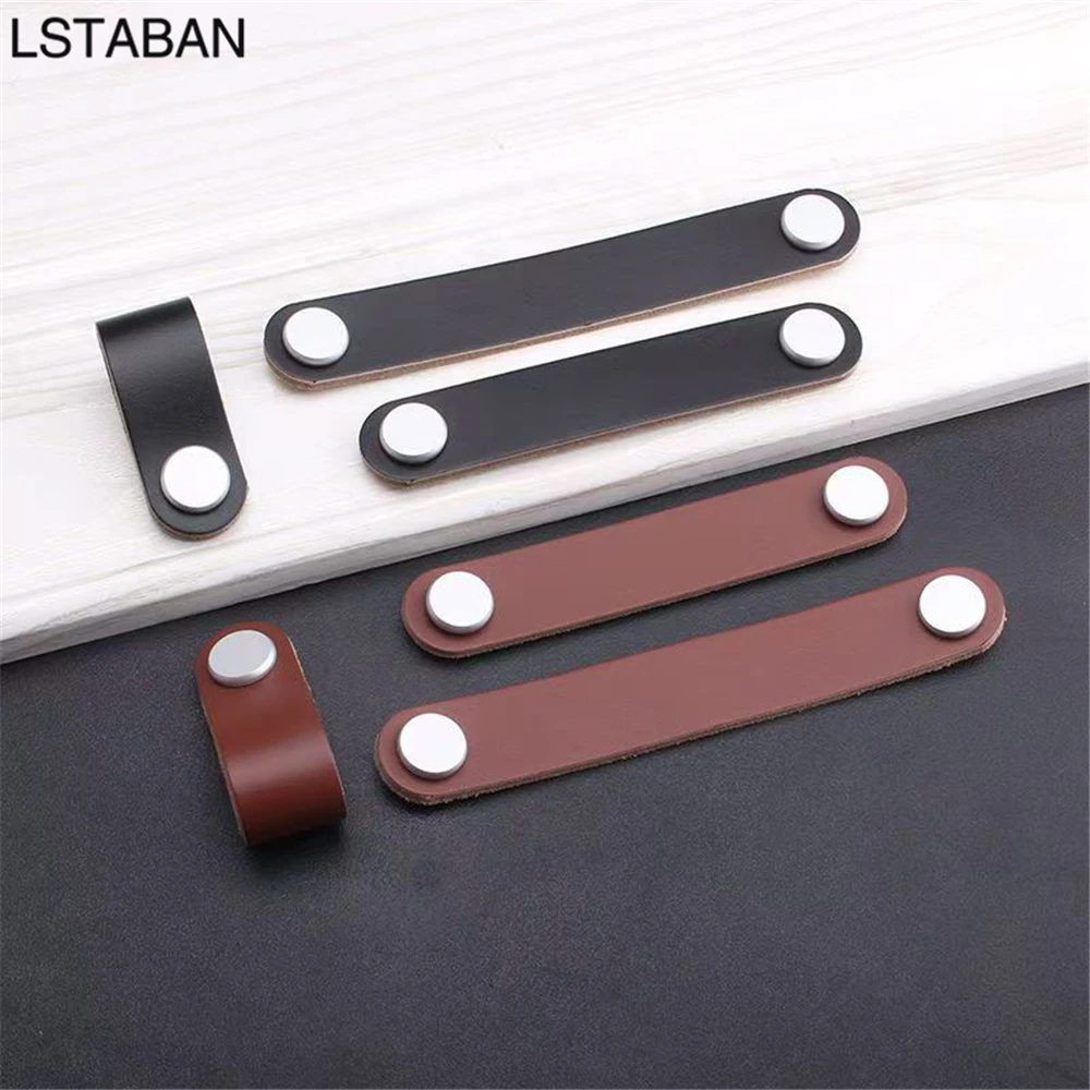 Wardrobe Soft Leather Dresser Handle Drawer Pull Bright Chrome Black Leather Kitchen Cabinet Handle Furniture Hardware Door Knob
