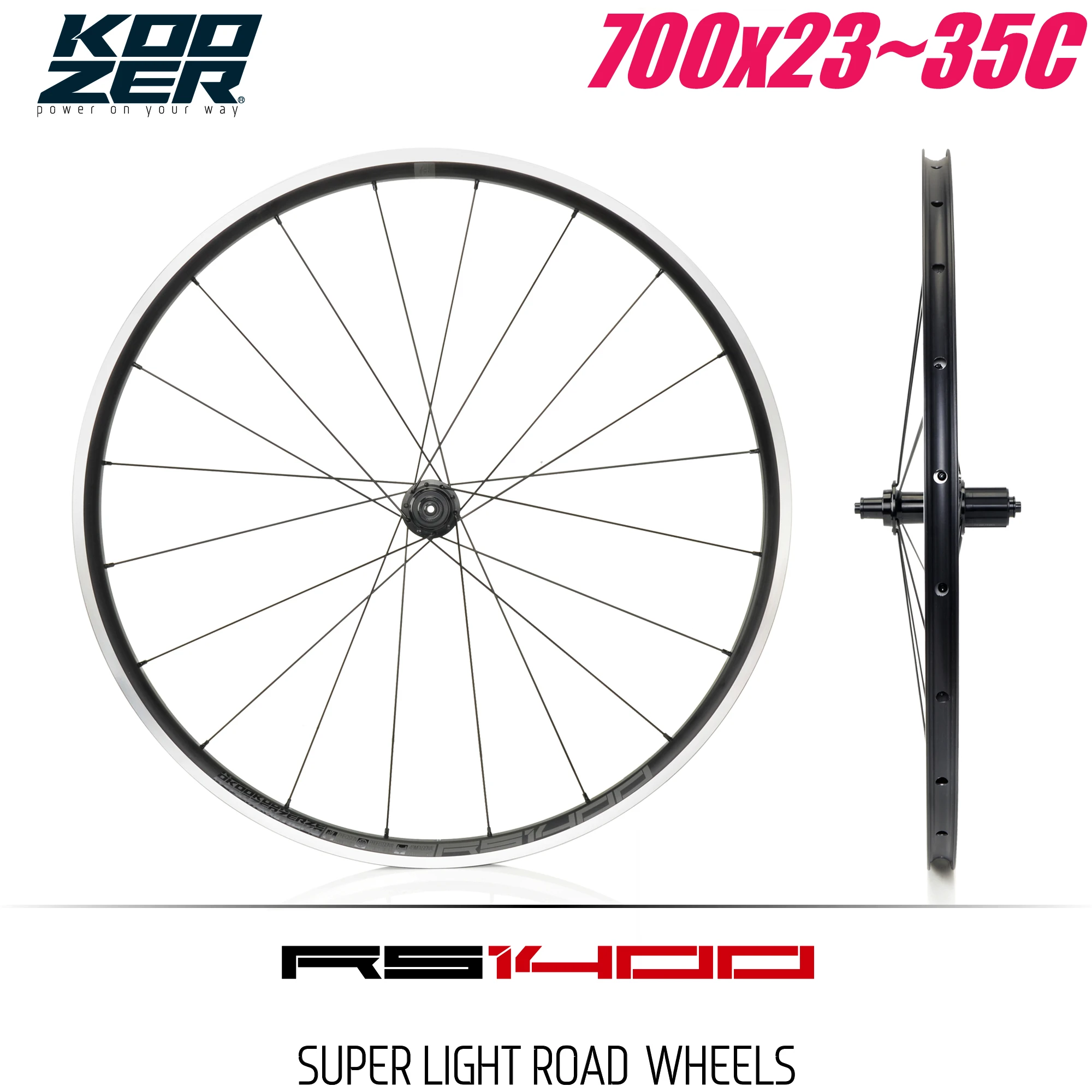 KOOZER RS1400 Ultra-Light Road Bicycle Wheelset 700C 120HD Freehub System 23C-35C Rim Brake Original Bicycle Wheel Cycling