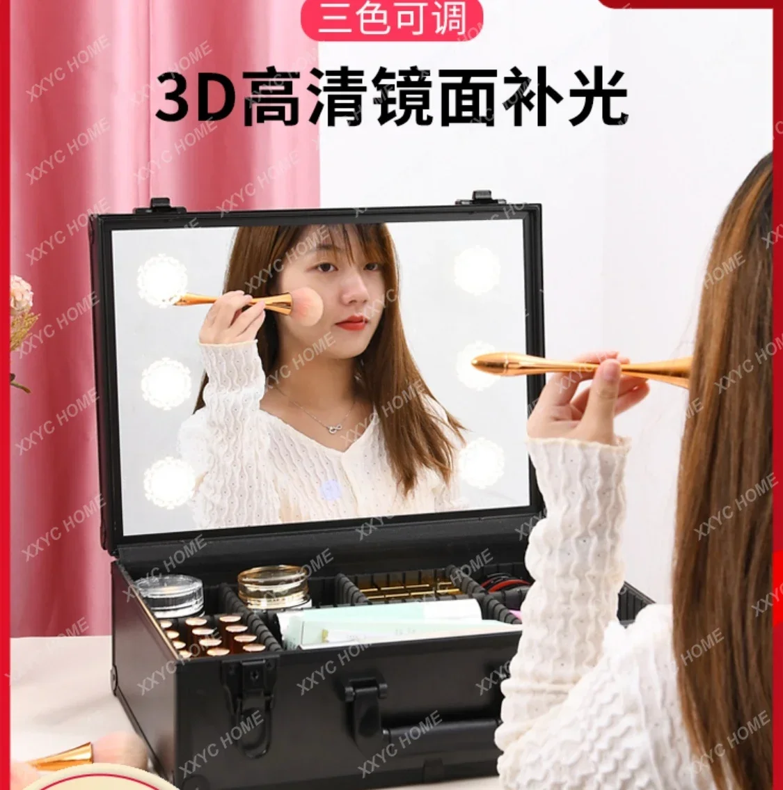 

Follow-up artist professional cosmetic case with lamp with mirror capacity premium bride and makeup storage toolbox 18 inches