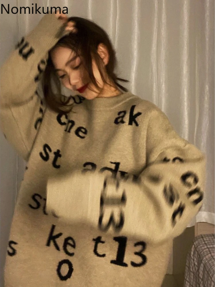 Knitwear Pullovers Women Fall Winter Clothing Pull Femme Japanese Jumper Letter Thicked Sueter Mujer Fashion Casual Sweater Tops