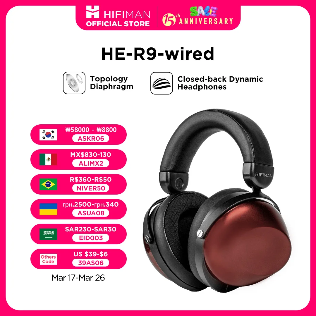 HIFIMAN HE-R9 Dynamic Closed-Back Over-Ear Headphones with Topology Diaphragm-Wired Version