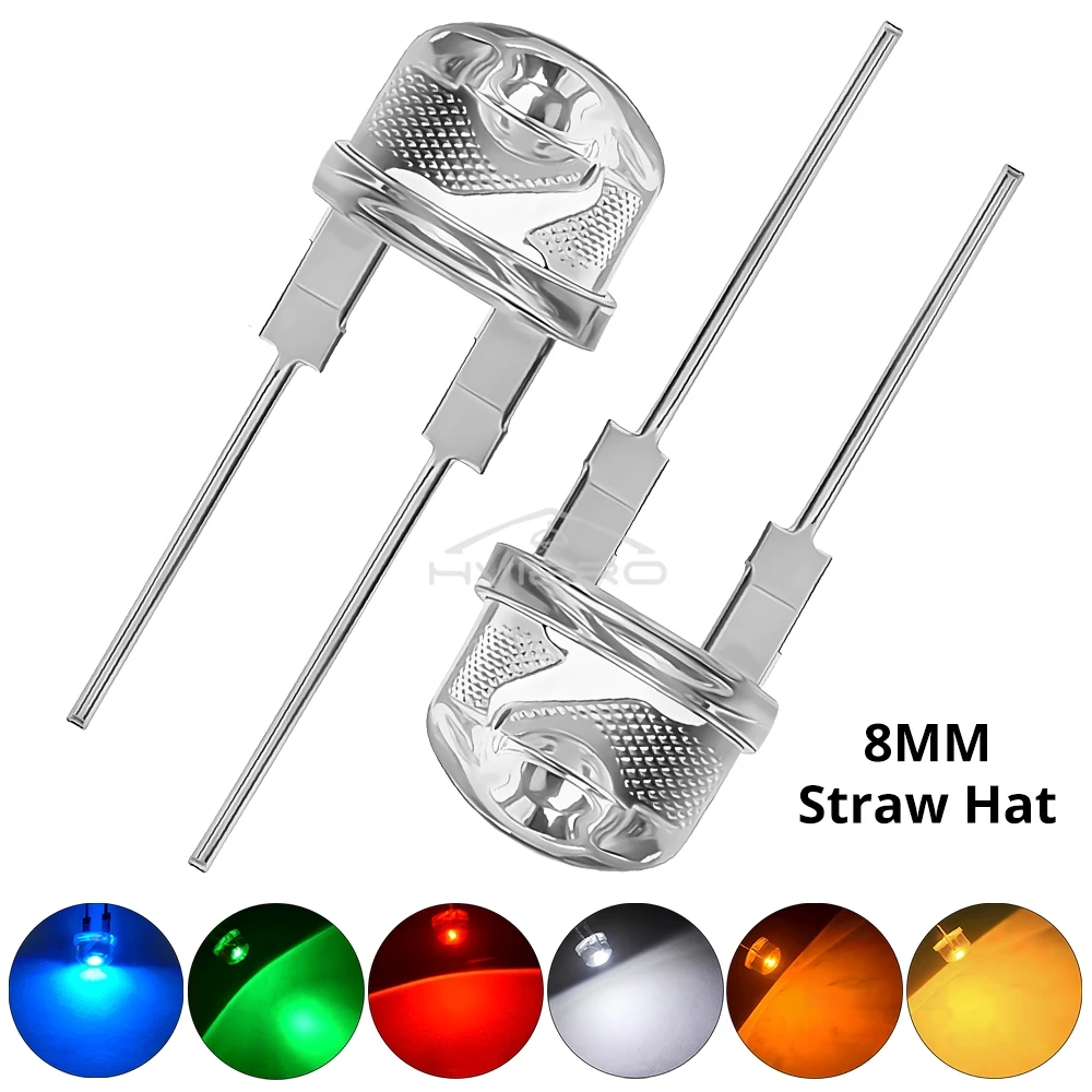 50Pcs 8mm Super Bright Diode Led Lamp Bead LED Power Bulb White Red Yellow Blue Green Emitting Light Decoration Atmosphere Neon