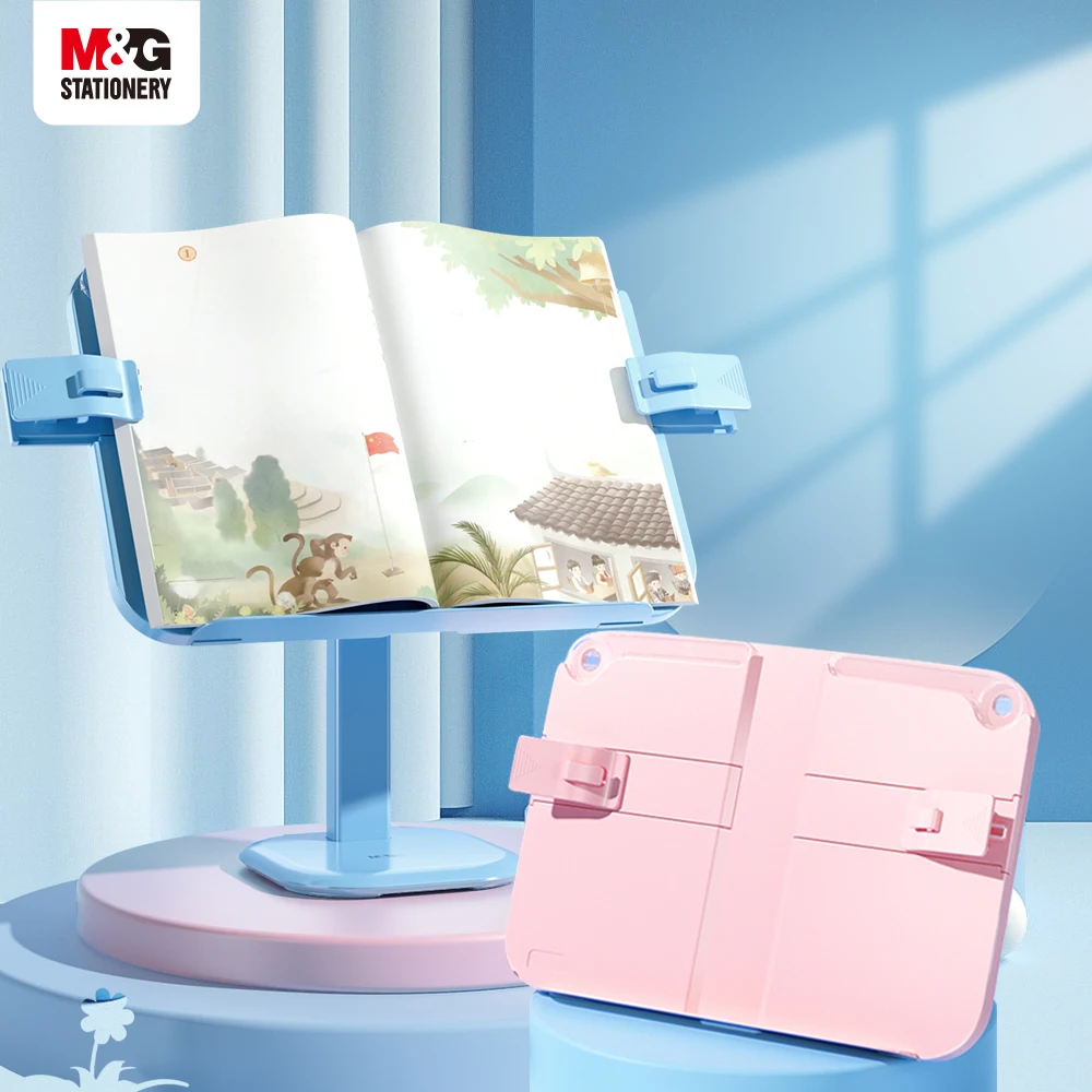 M&G Desktop Lifting Reading Stand Read Device Anti Low Head Student Book Stands Multifunctional Reading Support Pink/Blue