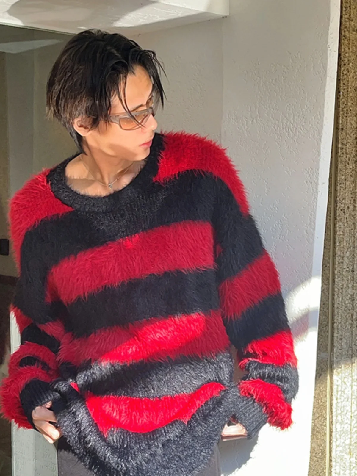 

Мужской зимний вязаный свитер, мягкий, крупной вязки, в полоску, цветной, в стиле хип-хоп, повседневный, свободного кроя, с круглым вырезом, длинный рукав