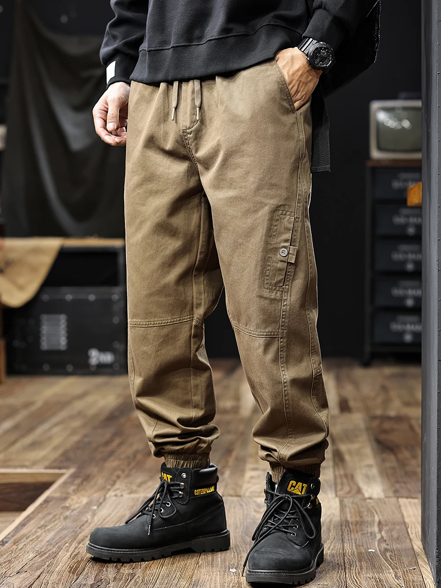 

Мужские свободные брюки в стиле ретро с подкладкой в стиле ретро, осенние новые повседневные брюки, длинные брюки с манжетами, молодежная энергия