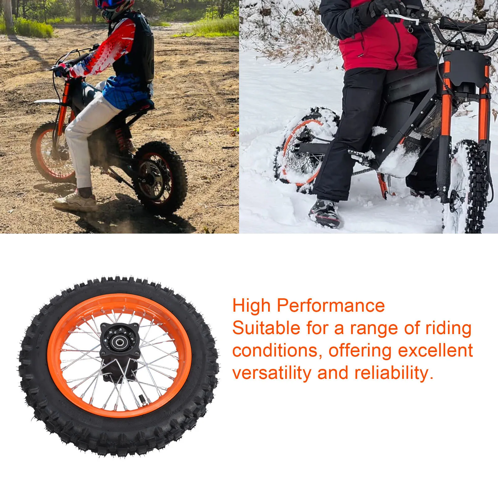 Conjunto de Roda Traseira de 12 Polegadas com Pneu e Câmara de Ar para Bicicleta Elétrica Tuttio Soleil01 80/100-12