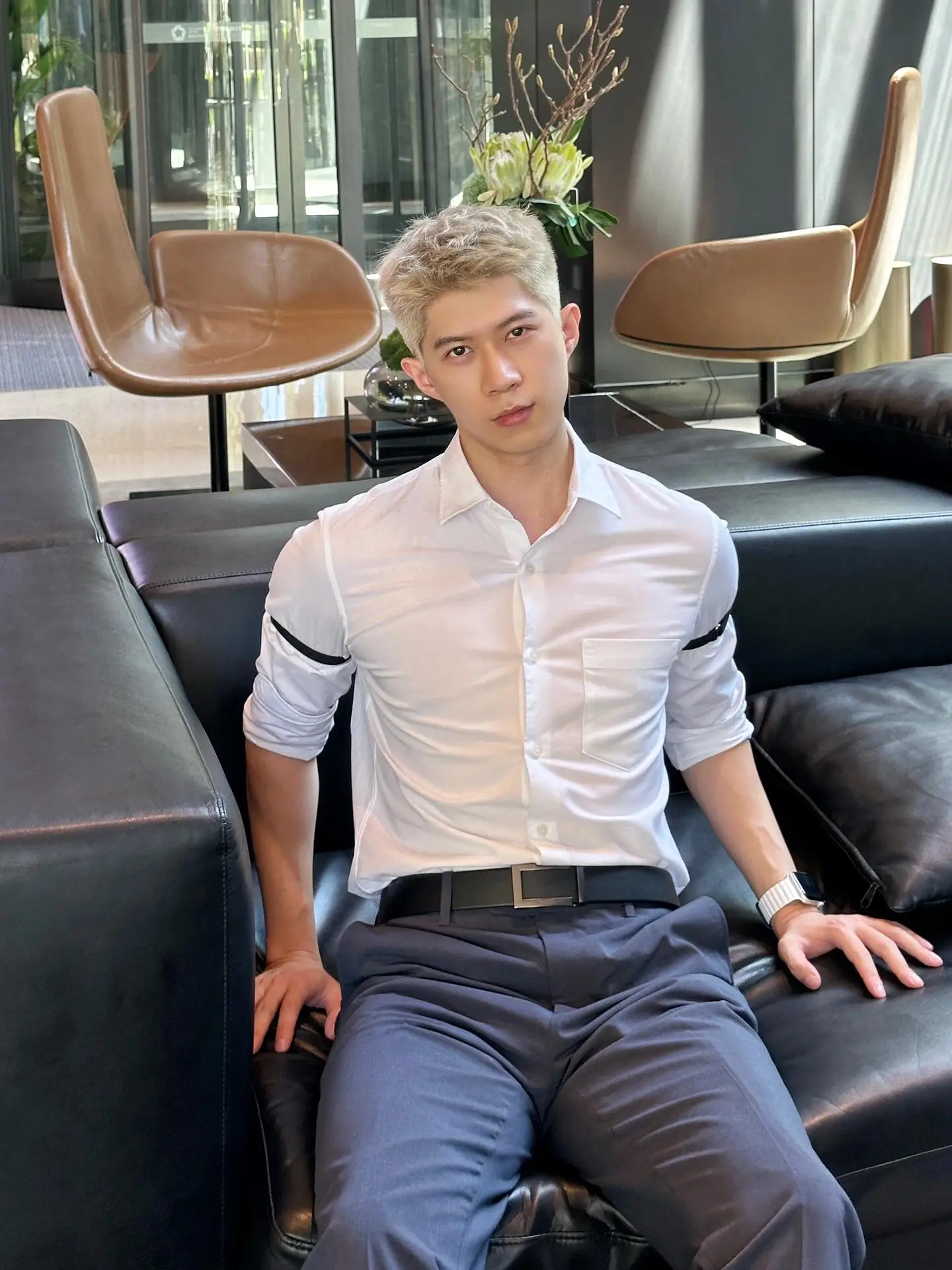 

Ele White Long Sve Men's irt Busin Casual High-End Feeling Suit irt Base Layer irt for Young Men Polyester Fiber