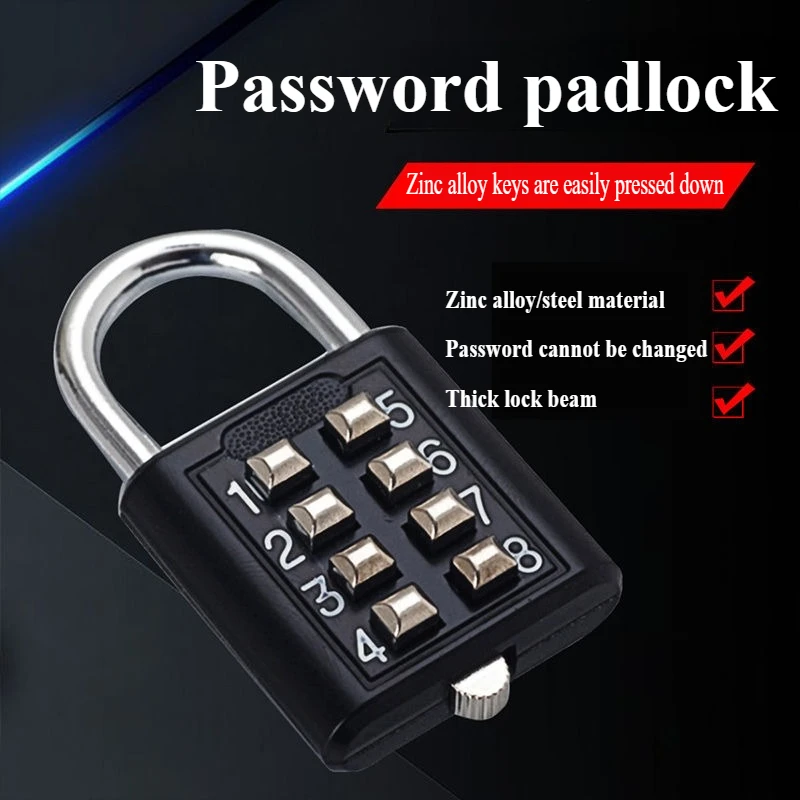 8-digit Combination Outdoor Button Waterproof Fixed Random Code Padlock Zinc Alloy Luggage Travel Smart Lock With Key Anti-theft