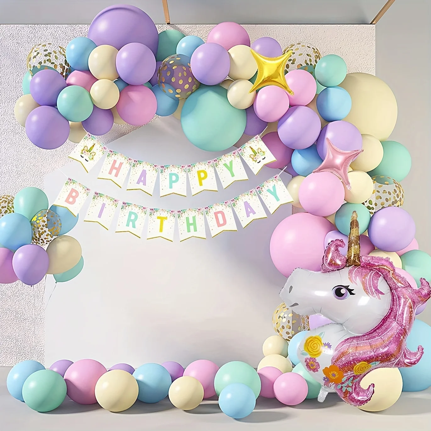 

New Macaron balloon unicorn flag Pull set Birthday party girl room layout opening balloon unicorn themed birthday party dress se